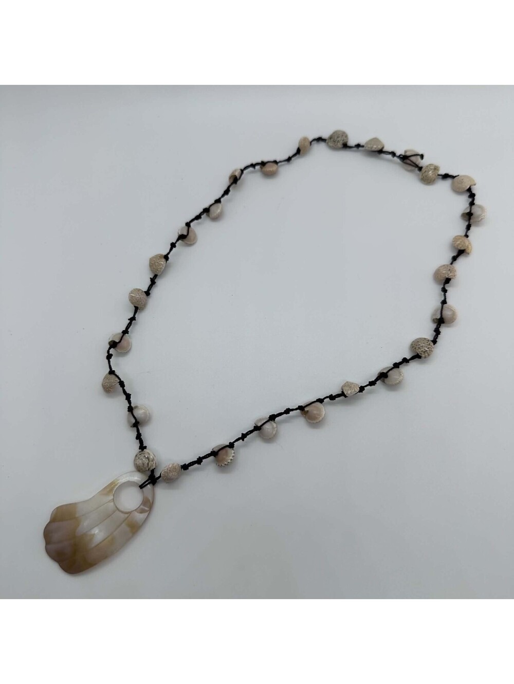 Natural Seashell Necklace Shell Pendant Black Cord Beach Boho Statement EUC